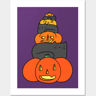 Black Cat and Pumpkin Stack Posters and Art